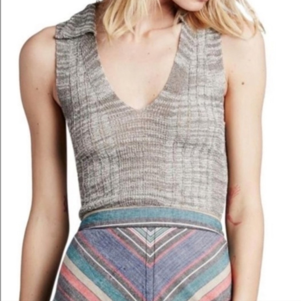 Free People Knit Collared Sleeveless V-neck Sweater Tank Top